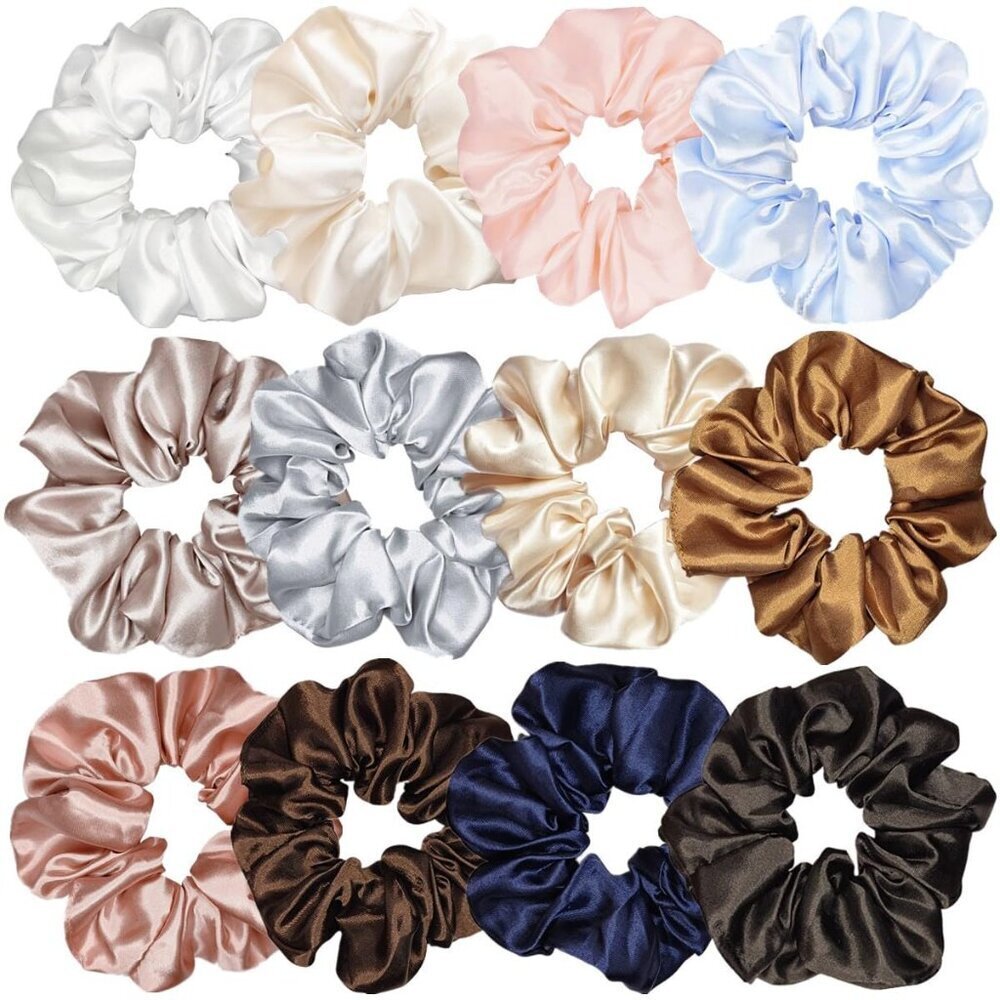 12 Pcs Satin Silk Hair Scrunchies Soft Hair Ties Fashion Hair Bands Hair Bow Rop